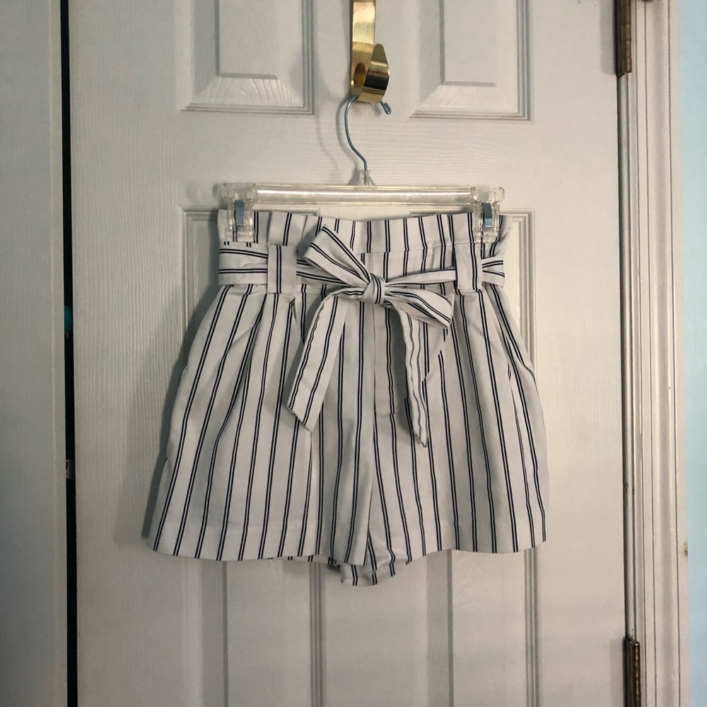 zara paper bag striped shorts with belt